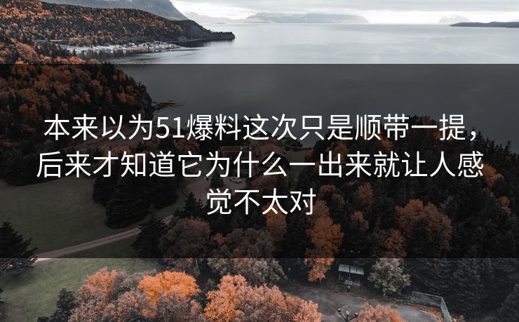 本来以为51爆料这次只是顺带一提，后来才知道它为什么一出来就让人感觉不太对