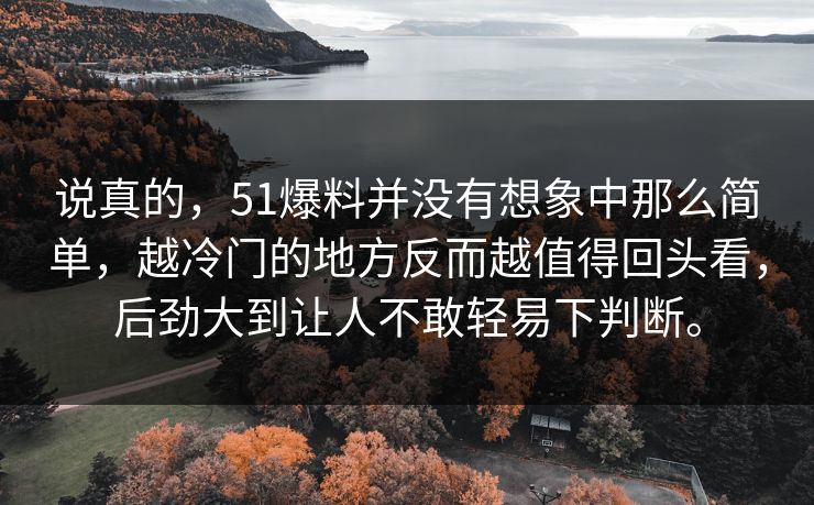 说真的，51爆料并没有想象中那么简单，越冷门的地方反而越值得回头看，后劲大到让人不敢轻易下判断。