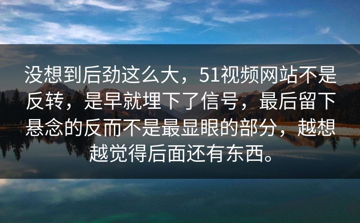 没想到后劲这么大，51视频网站不是反转，是早就埋下了信号，最后留下悬念的反而不是最显眼的部分，越想越觉得后面还有东西。