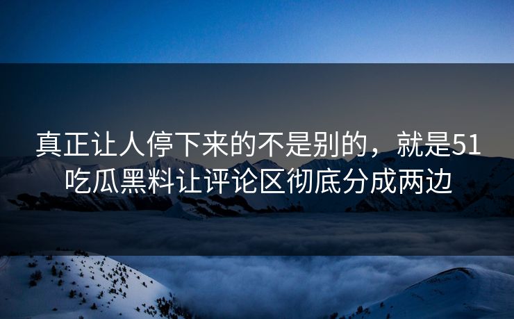 真正让人停下来的不是别的，就是51吃瓜黑料让评论区彻底分成两边